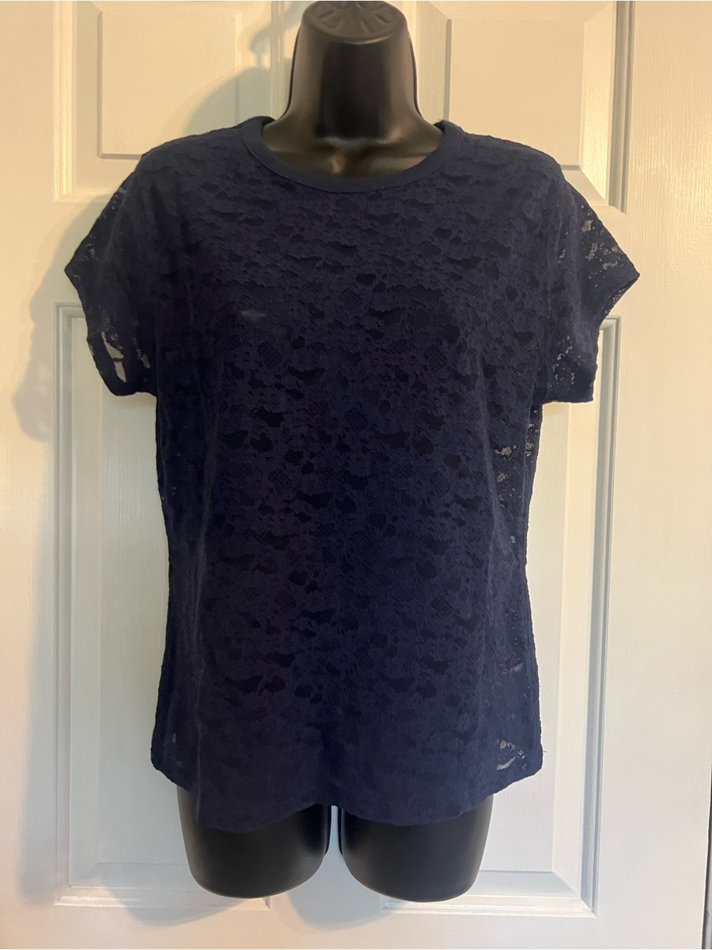 Aerie Navy Lace Short Sleeve Tee - Women's Casual Top